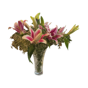Pink Lilies 5 Stalks & Fillers Vase Decor